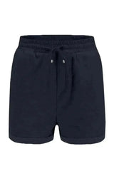 Summer Women Navy Blue Tie Waist Side Pockets Cuffed Lounge Shorts - Femstylo