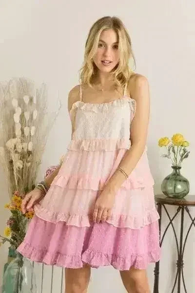 Swiss Dot Ruffled Tiered Lined Mini Dress | Femstylo - Femstylo