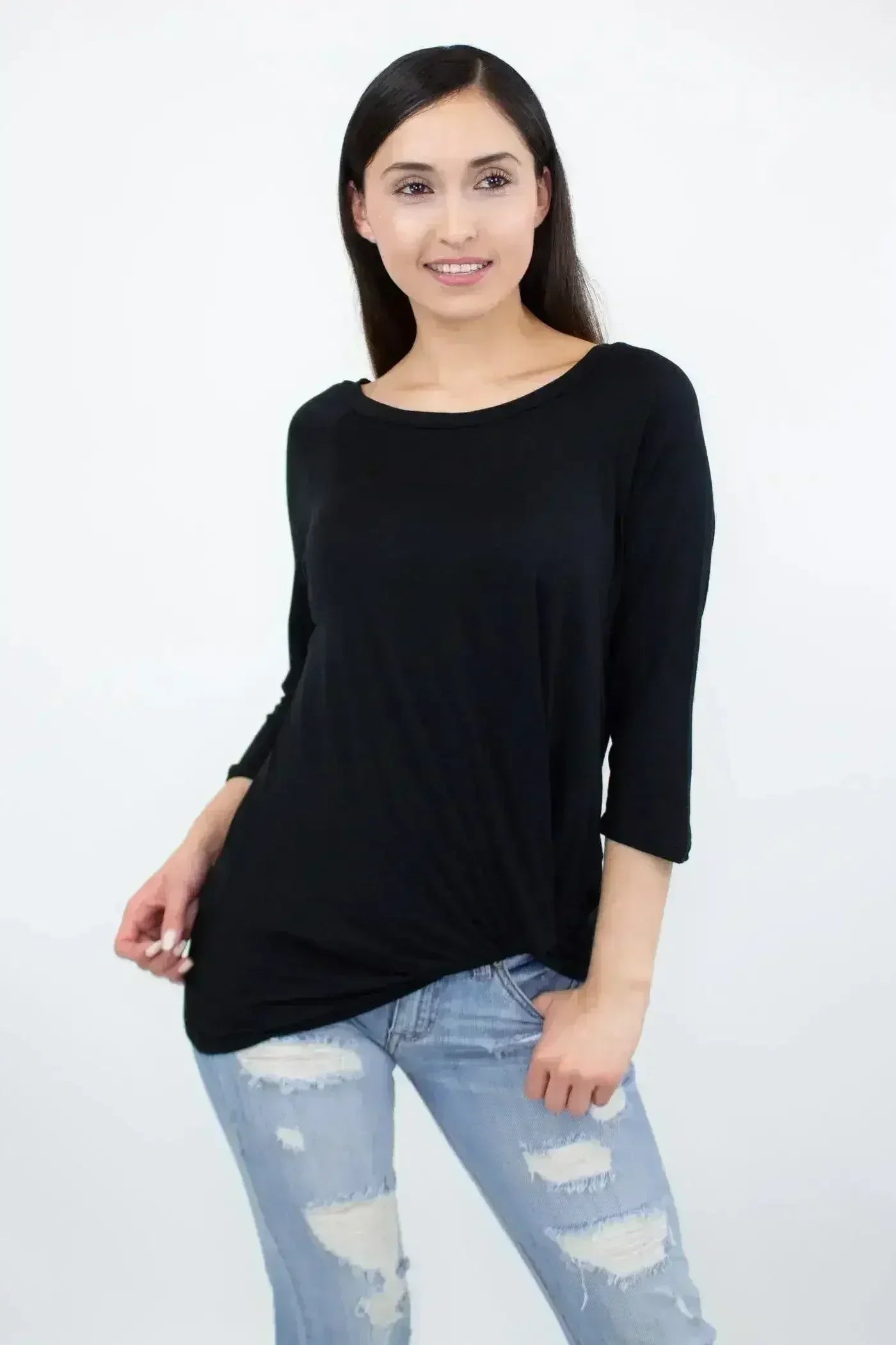Twisted Front Comfort Top - Black | Rayon-Spandex | Femstylo - Femstylo