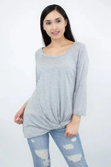 Twisted Front Comfort Top - Heather Grey | Femstylo - Femstylo