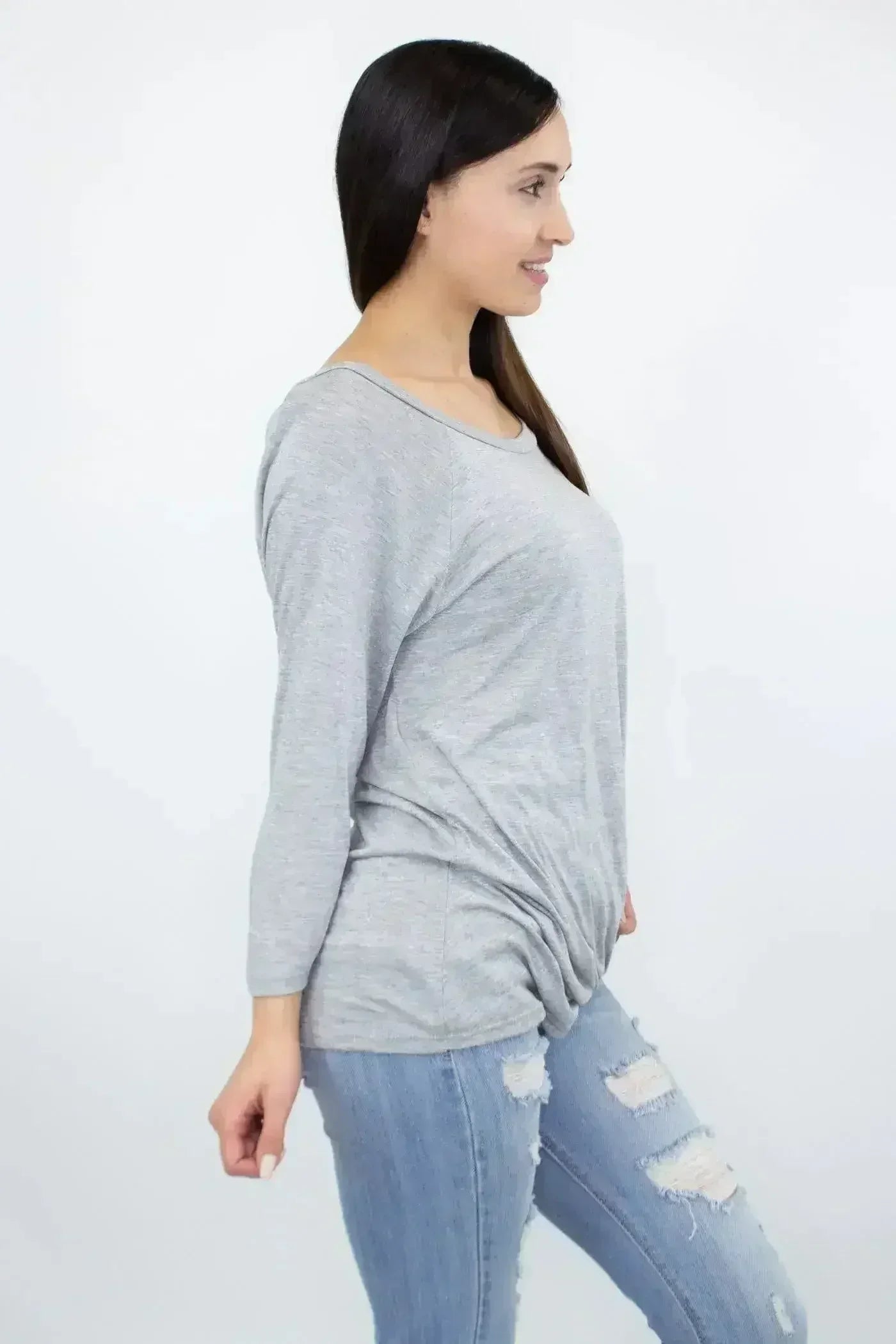 Twisted Front Comfort Top - Heather Grey | Femstylo - Femstylo