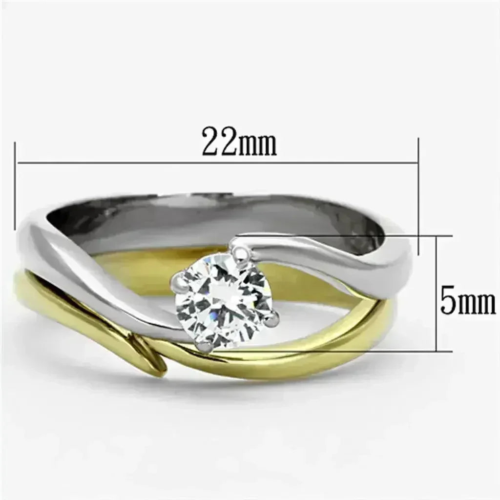 TK1092 - Two-Tone IP Gold (Ion Plating) Stainless Steel Ring with AAA - Femstylo