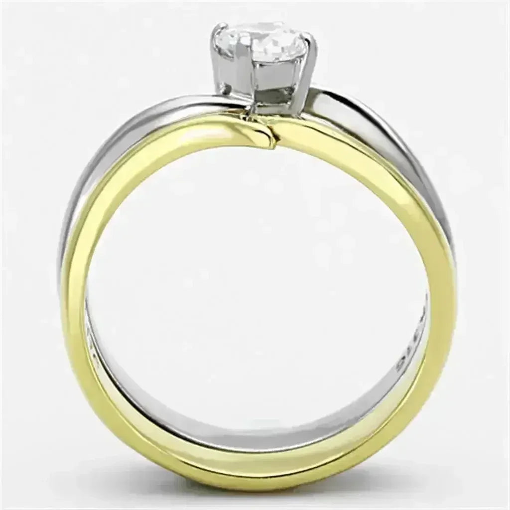 TK1092 - Two-Tone IP Gold (Ion Plating) Stainless Steel Ring with AAA - Femstylo