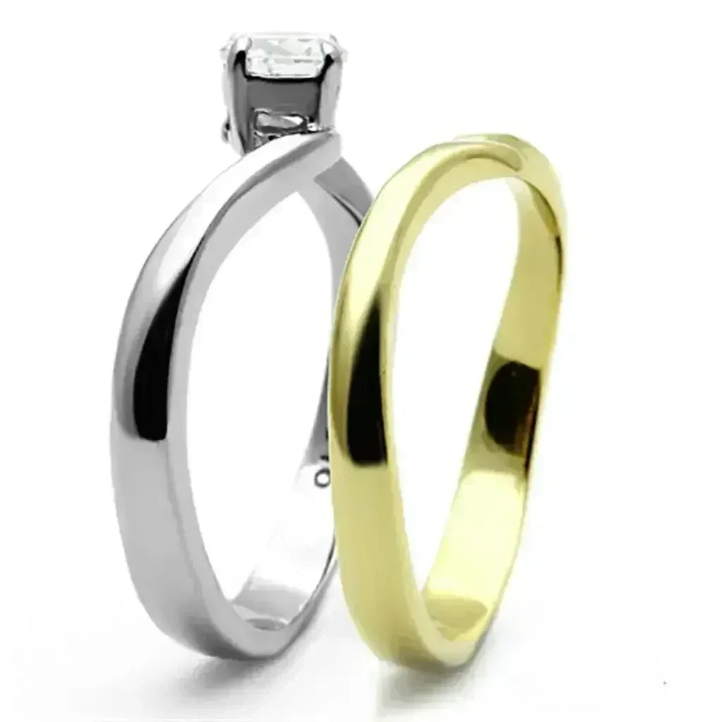 TK1092 - Two-Tone IP Gold (Ion Plating) Stainless Steel Ring with AAA - Femstylo