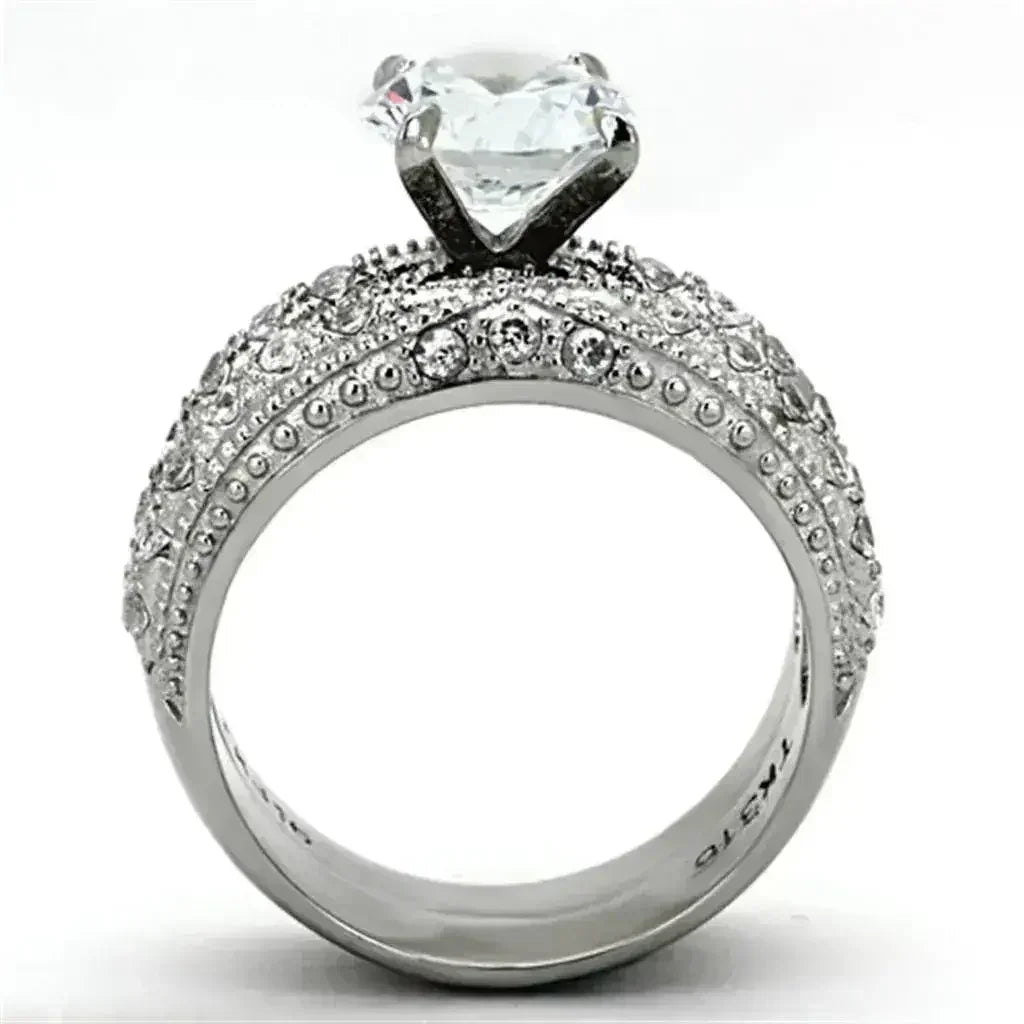 TK1228 - High polished (no plating) Stainless Steel Ring with AAA - Femstylo