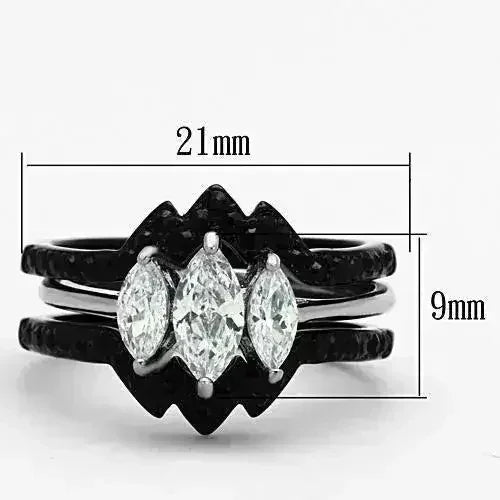 TK1347 - Two-Tone IP Black Stainless Steel Ring with AAA Grade CZ in - Femstylo