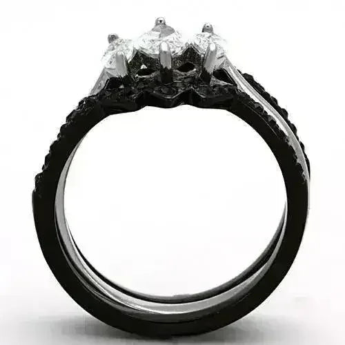 TK1347 - Two-Tone IP Black Stainless Steel Ring with AAA Grade CZ in - Femstylo