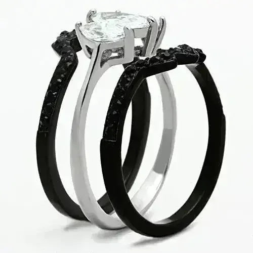 TK1347 - Two-Tone IP Black Stainless Steel Ring with AAA Grade CZ in - Femstylo