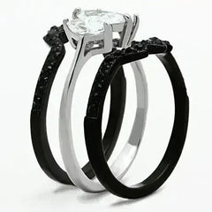 TK1347 - Two-Tone IP Black Stainless Steel Ring with AAA Grade CZ in - Femstylo