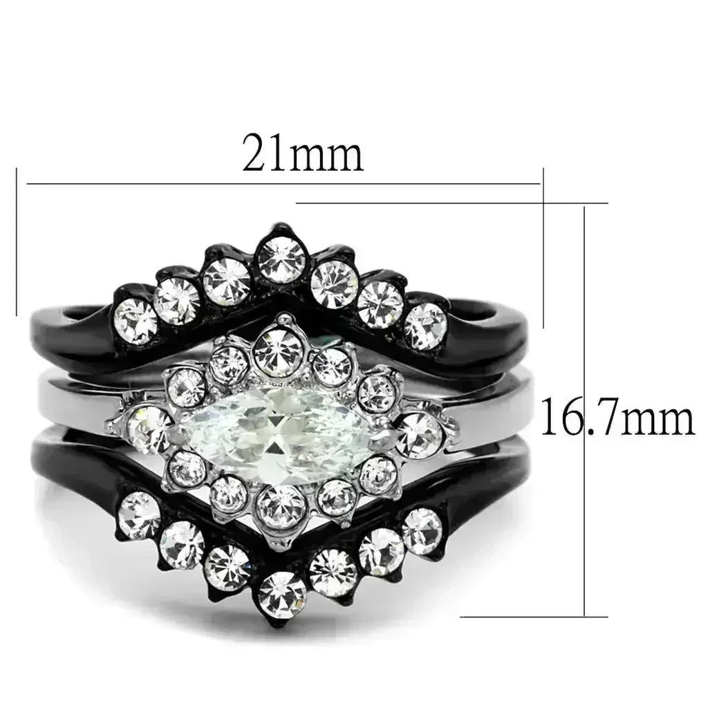 TK2188 - Two-Tone IP Black Stainless Steel Ring with AAA Grade CZ in - Femstylo