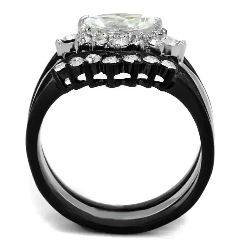 TK2188 - Two-Tone IP Black Stainless Steel Ring with AAA Grade CZ in - Femstylo