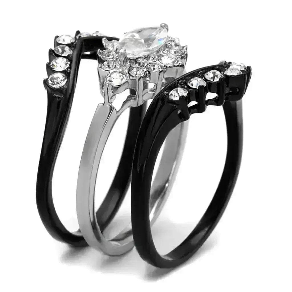 TK2188 - Two-Tone IP Black Stainless Steel Ring with AAA Grade CZ in - Femstylo