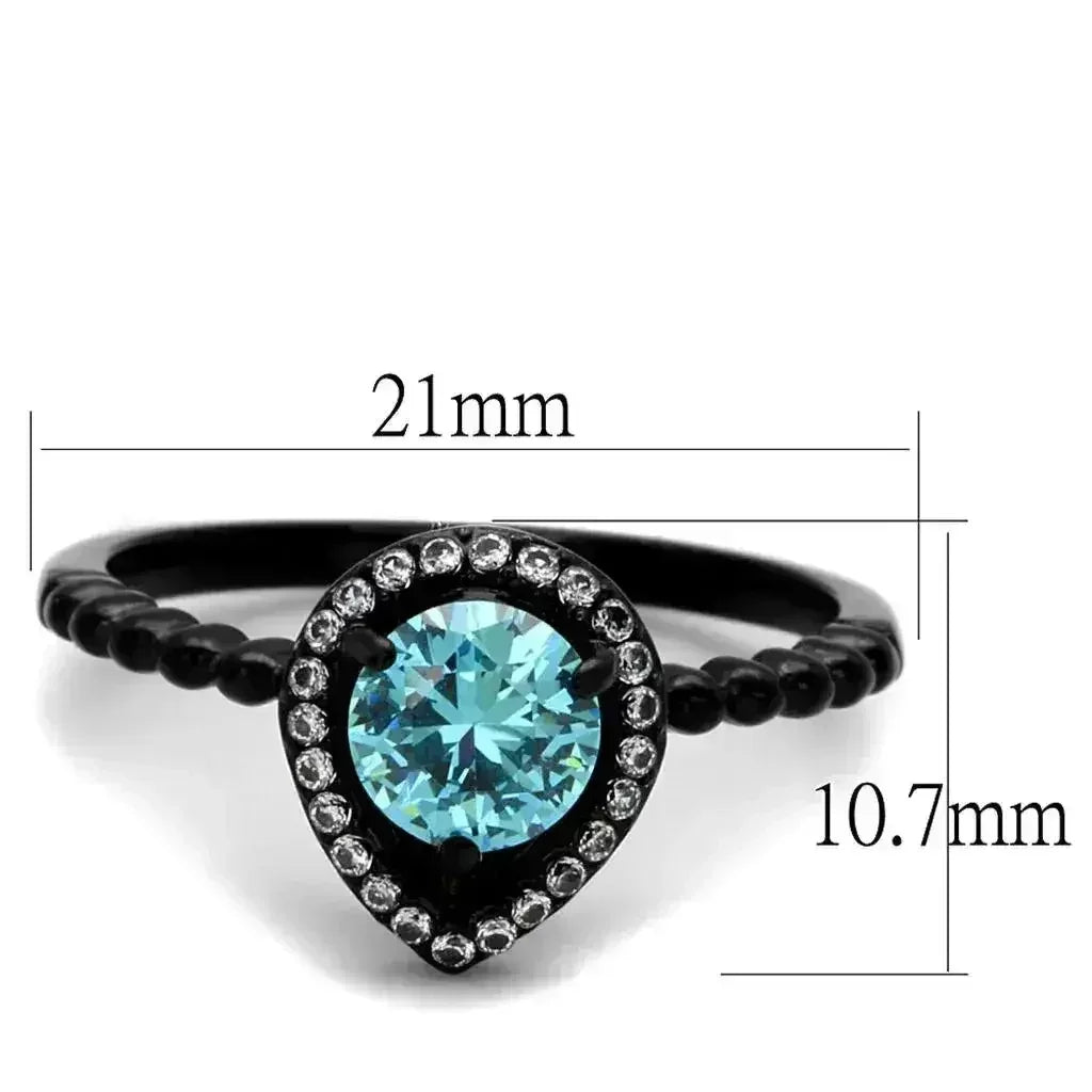 TK2364 - IP Black(Ion Plating) Stainless Steel Ring with AAA Grade CZ - Femstylo