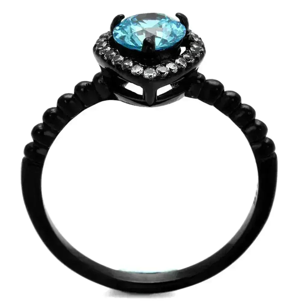 TK2364 - IP Black(Ion Plating) Stainless Steel Ring with AAA Grade CZ - Femstylo