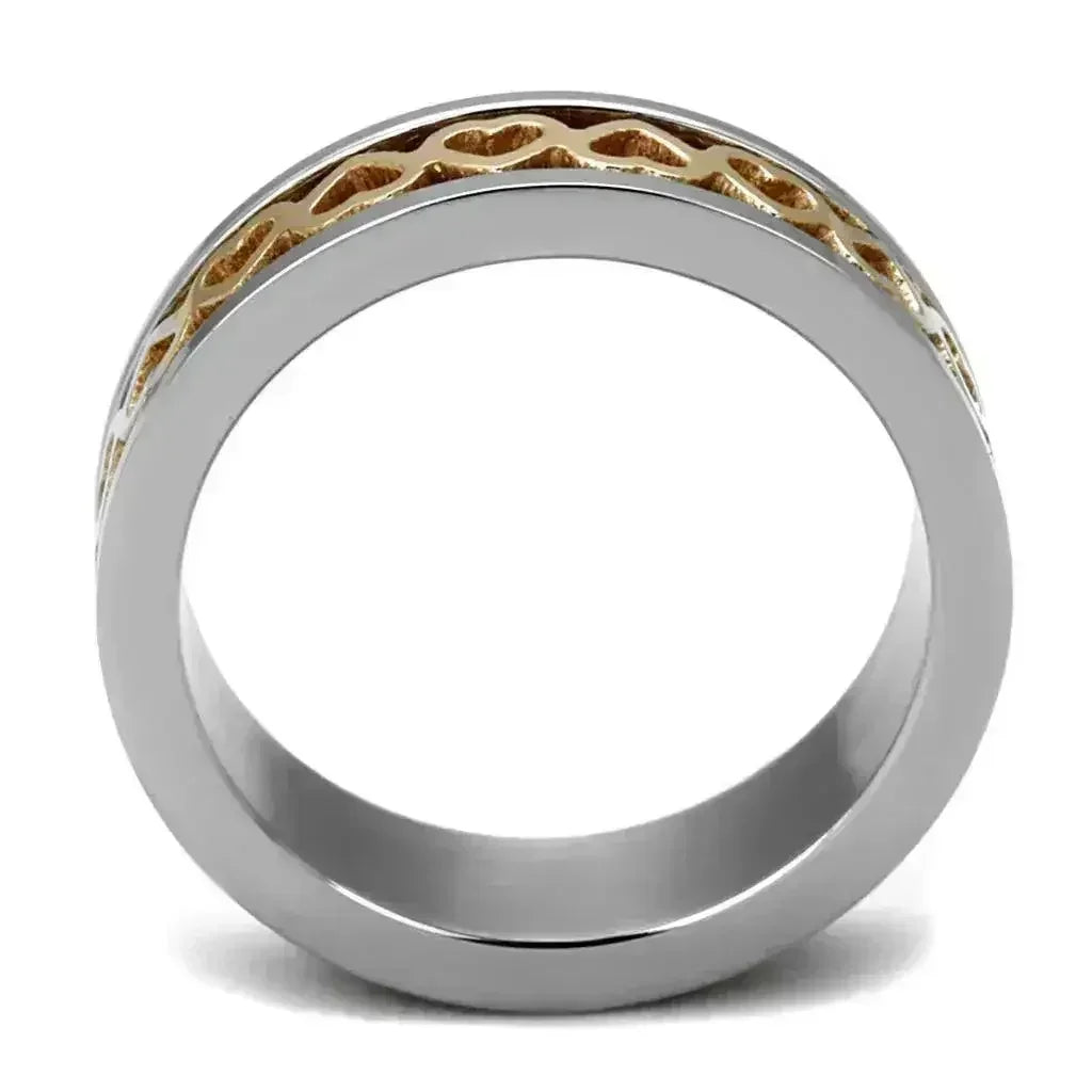TK2398 - Two-Tone IP Rose Gold Stainless Steel Ring with No Stone - Femstylo