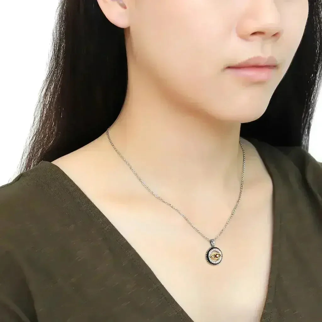 TK2527 - Two-Tone IP Gold (Ion Plating) Stainless Steel Chain Pendant - Femstylo