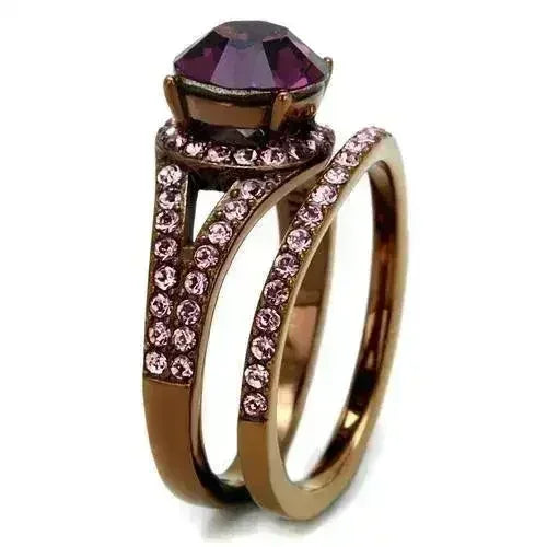 TK2745 - IP Coffee light Stainless Steel Ring with Top Grade Crystal - Femstylo