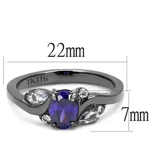 TK3169 IP Gun Black Stainless Steel Ring | AAA CZ Tanzanite | Femstylo - Femstylo