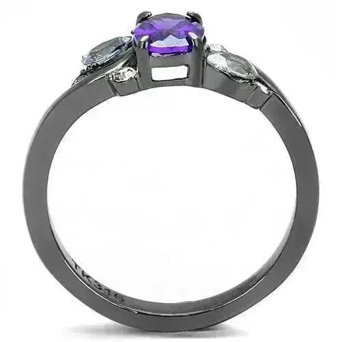 TK3169 IP Gun Black Stainless Steel Ring | AAA CZ Tanzanite | Femstylo - Femstylo