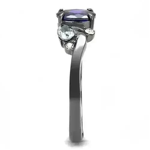 TK3169 IP Gun Black Stainless Steel Ring | AAA CZ Tanzanite | Femstylo - Femstylo