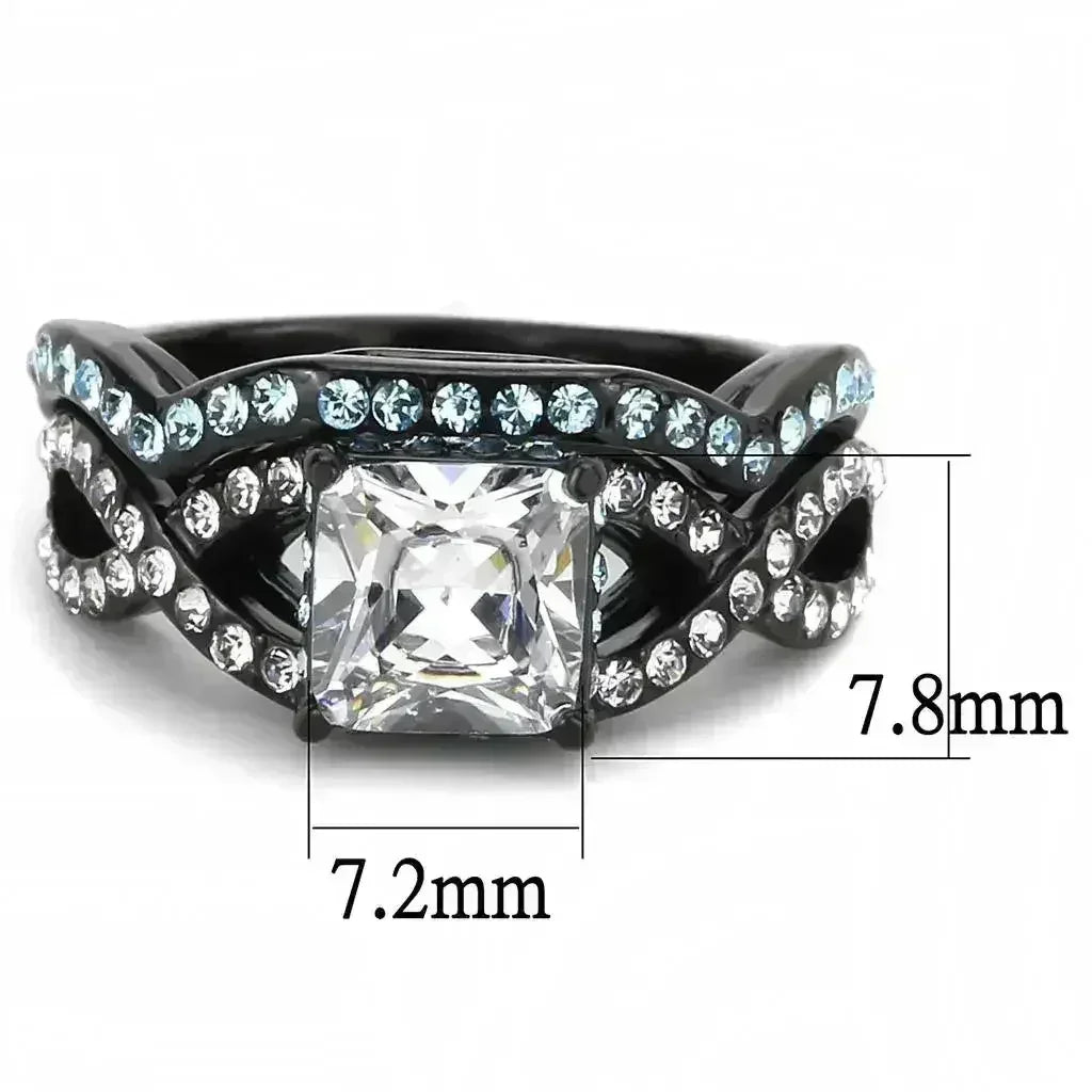 TK3457 - IP Black(Ion Plating) Stainless Steel Ring with AAA Grade CZ - Femstylo