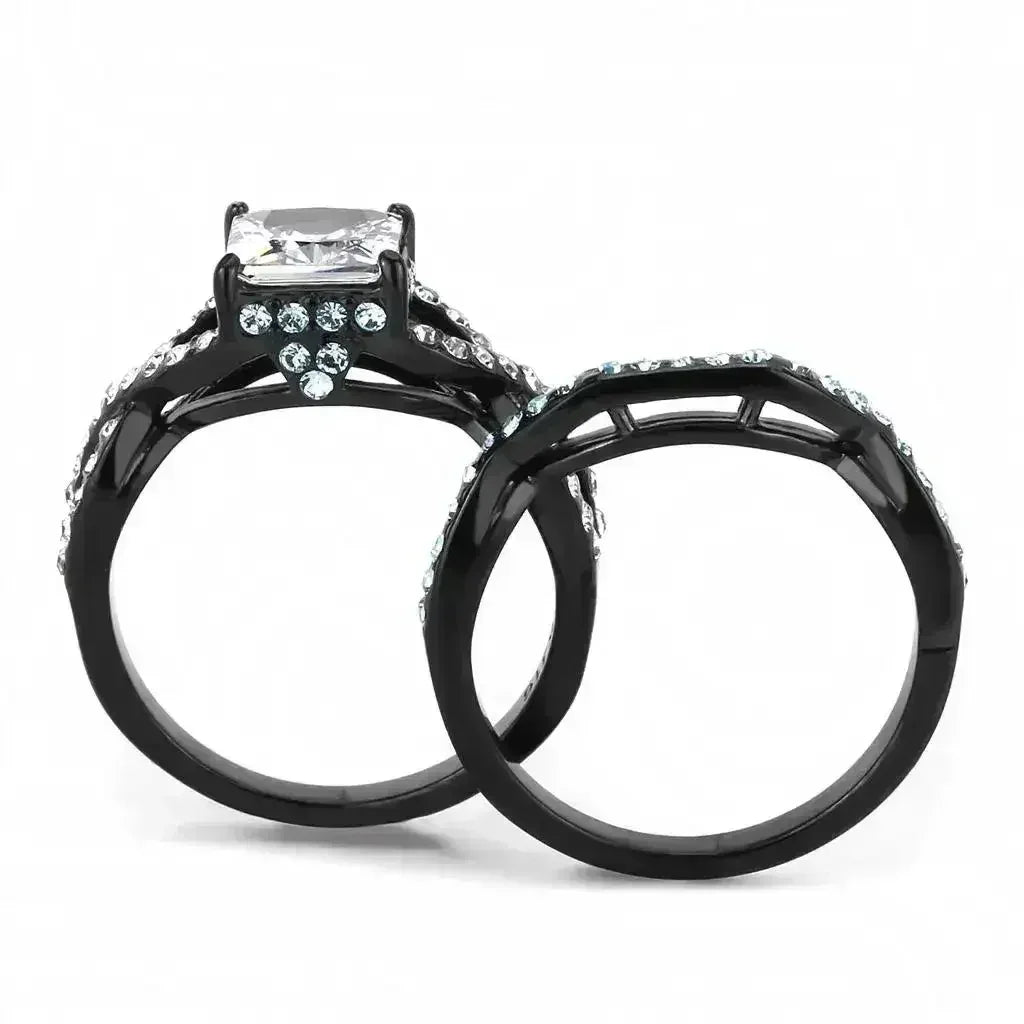 TK3457 - IP Black(Ion Plating) Stainless Steel Ring with AAA Grade CZ - Femstylo