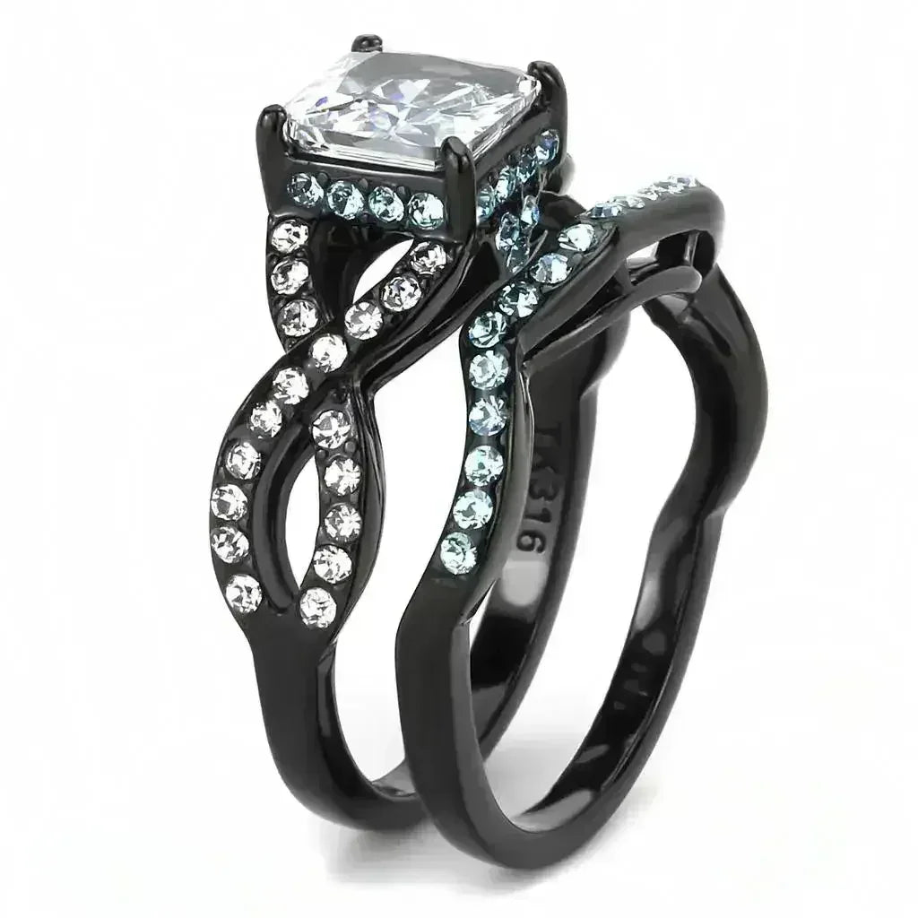 TK3457 - IP Black(Ion Plating) Stainless Steel Ring with AAA Grade CZ - Femstylo