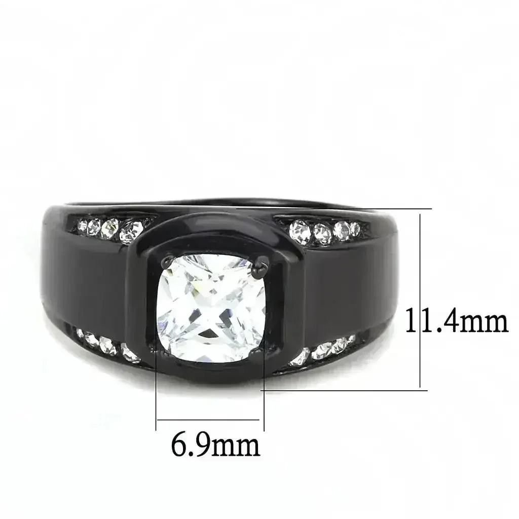 TK3467 - IP Black(Ion Plating) Stainless Steel Ring with AAA Grade CZ - Femstylo