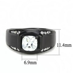 TK3467 - IP Black(Ion Plating) Stainless Steel Ring with AAA Grade CZ - Femstylo