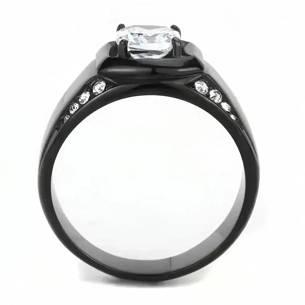 TK3467 - IP Black(Ion Plating) Stainless Steel Ring with AAA Grade CZ - Femstylo