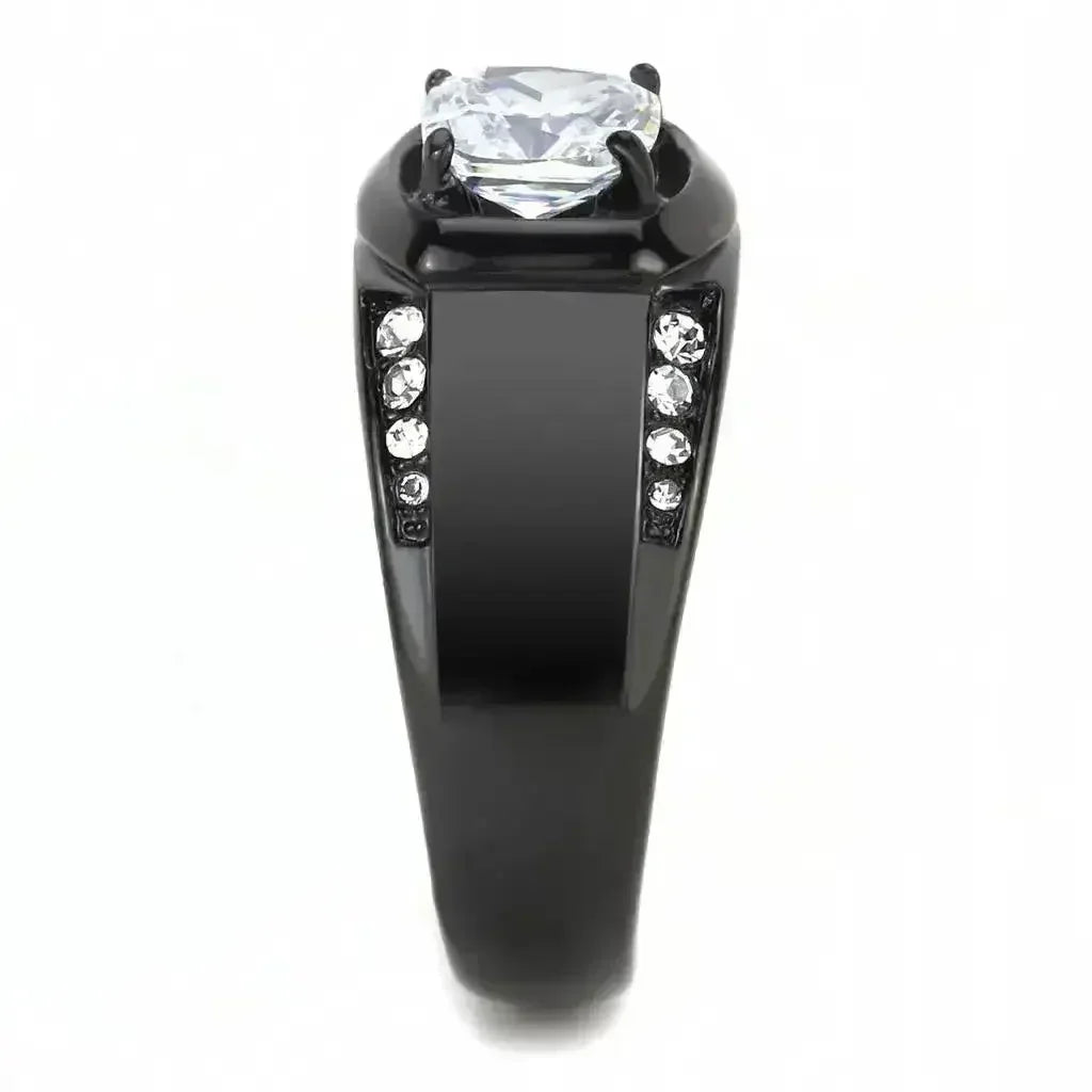 TK3467 - IP Black(Ion Plating) Stainless Steel Ring with AAA Grade CZ - Femstylo