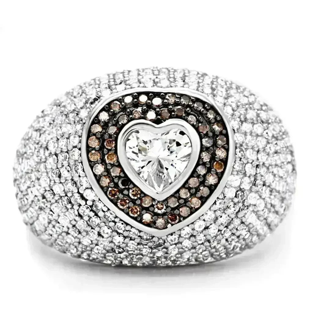 TS022 - Rhodium + Ruthenium 925 Sterling Silver Ring with AAA Grade CZ - Femstylo