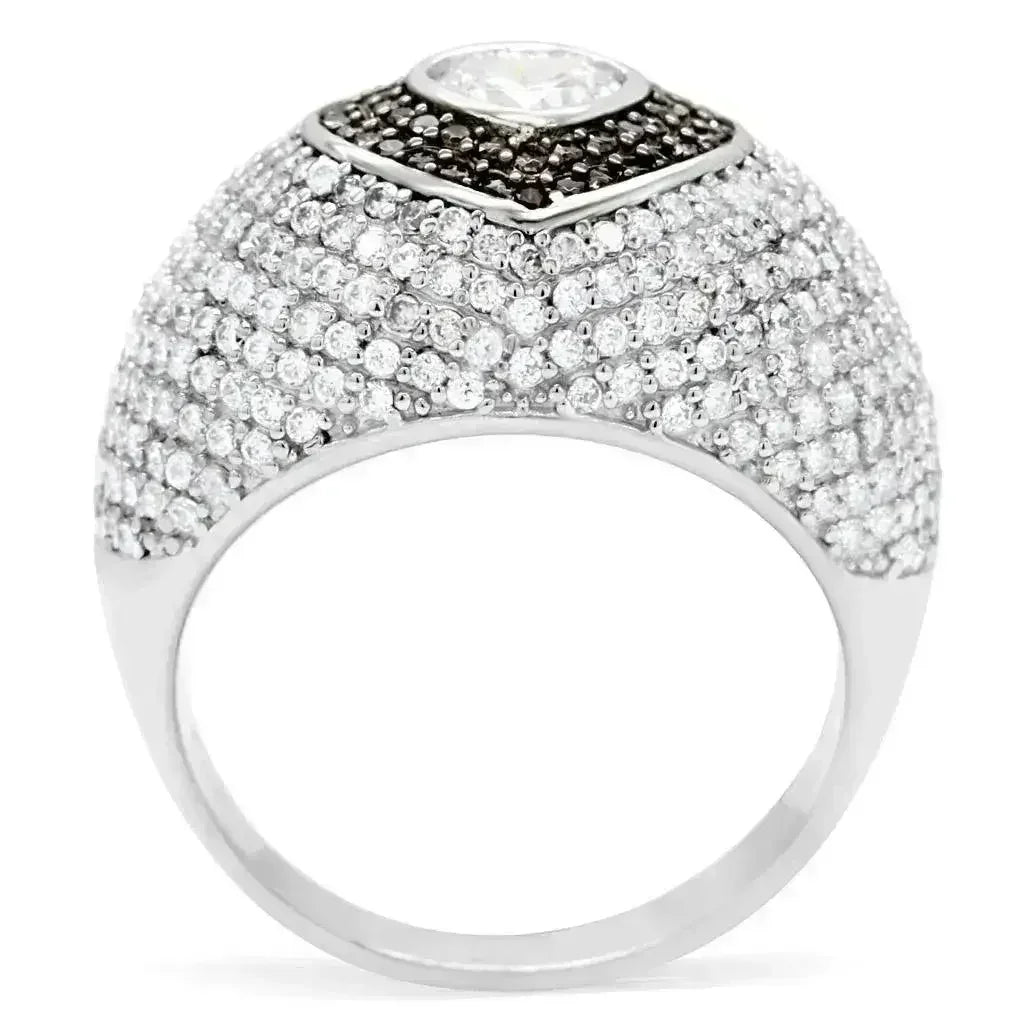 TS022 - Rhodium + Ruthenium 925 Sterling Silver Ring with AAA Grade CZ - Femstylo