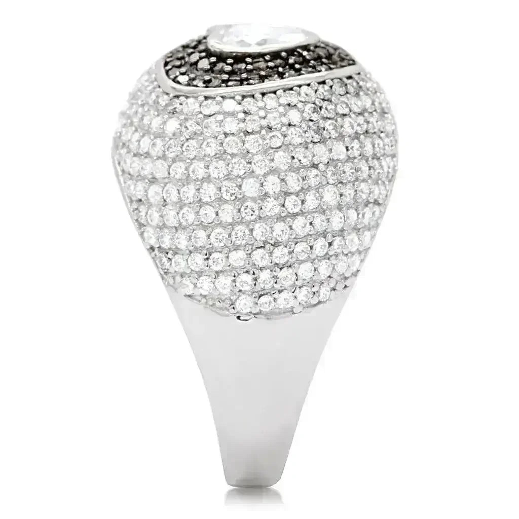 TS022 - Rhodium + Ruthenium 925 Sterling Silver Ring with AAA Grade CZ - Femstylo