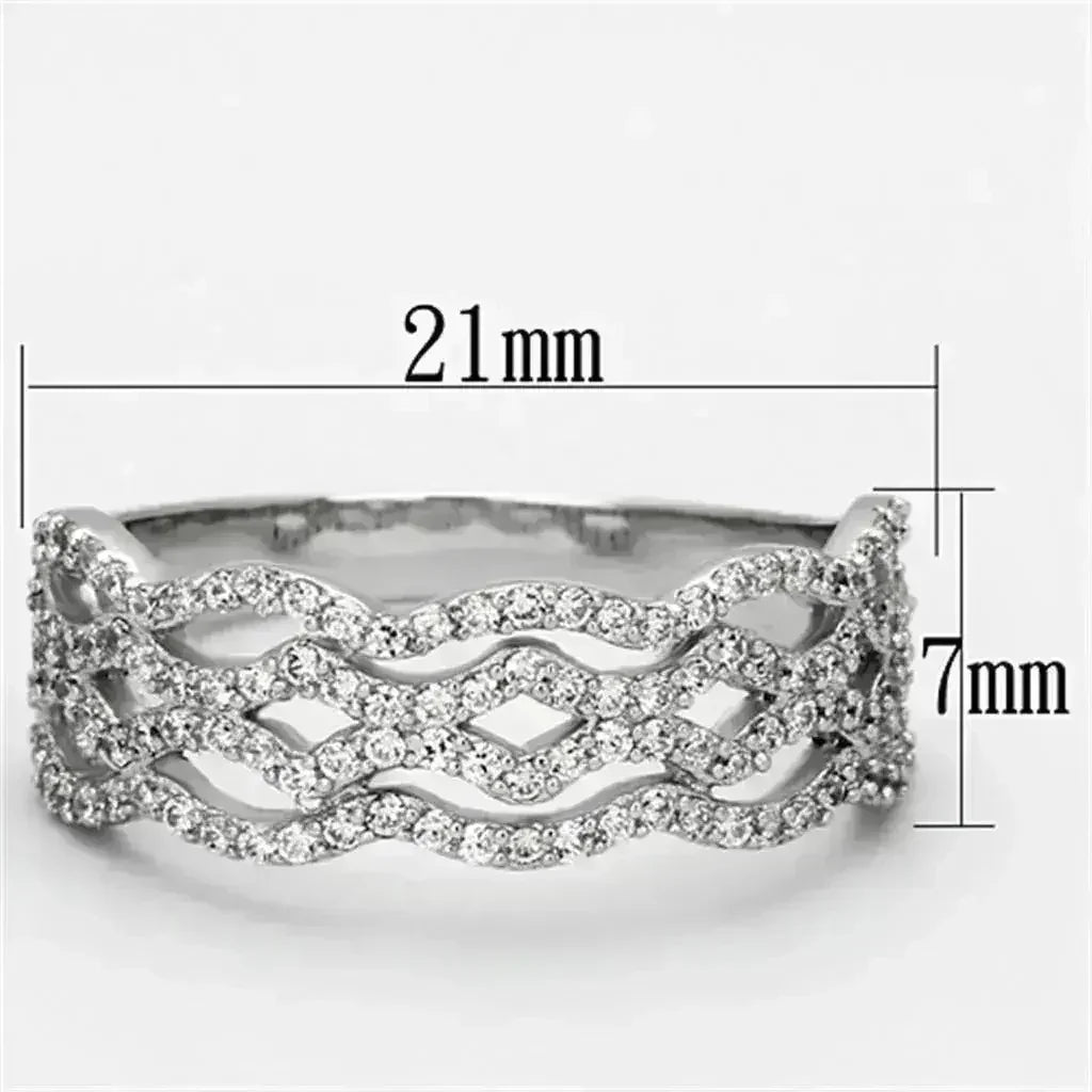 TS106 - Rhodium 925 Sterling Silver Ring with AAA Grade CZ in Clear - Femstylo