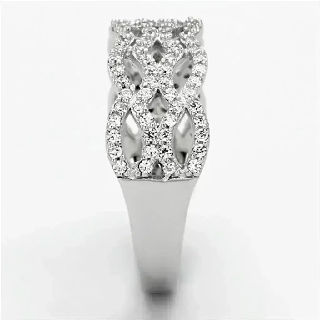 TS106 - Rhodium 925 Sterling Silver Ring with AAA Grade CZ in Clear - Femstylo