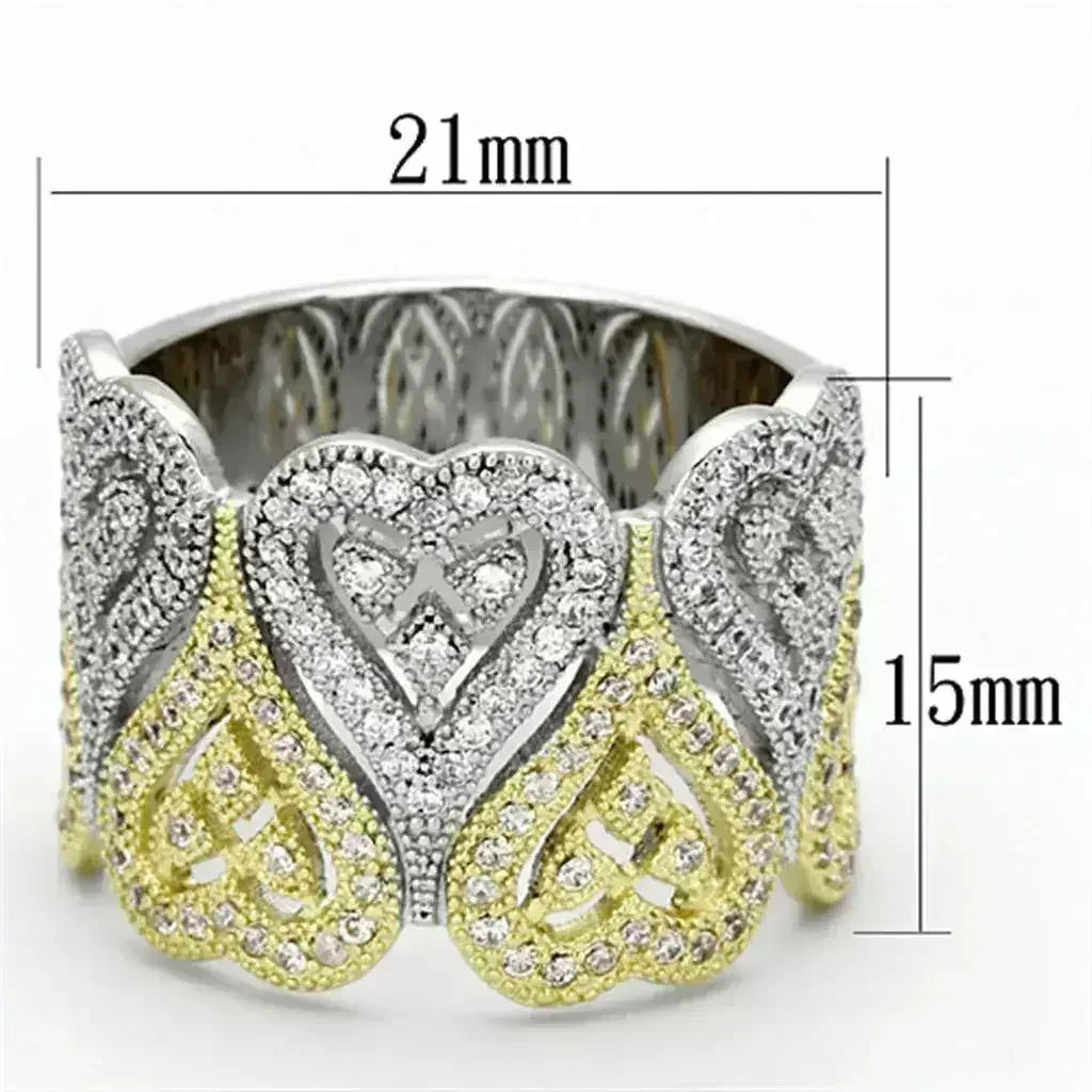TS126 - Gold+Rhodium 925 Sterling Silver Ring with AAA Grade CZ in - Femstylo