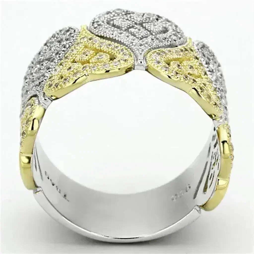 TS126 - Gold+Rhodium 925 Sterling Silver Ring with AAA Grade CZ in - Femstylo