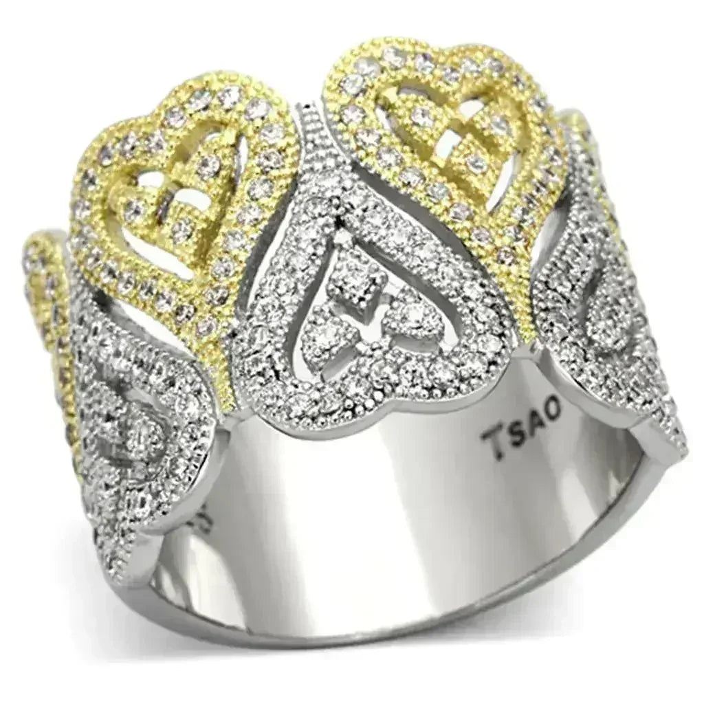 TS126 - Gold+Rhodium 925 Sterling Silver Ring with AAA Grade CZ in - Femstylo