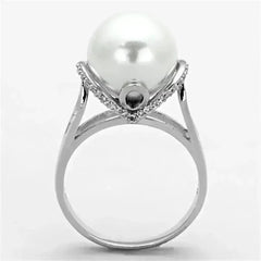 TS154 - Rhodium 925 Sterling Silver Ring with Synthetic Pearl in White - Femstylo