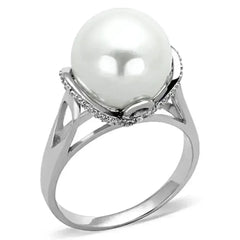TS154 - Rhodium 925 Sterling Silver Ring with Synthetic Pearl in White - Femstylo