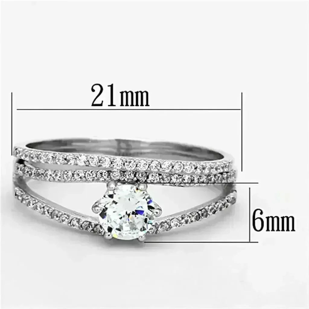 TS172 - Rhodium 925 Sterling Silver Ring with AAA Grade CZ in Clear - Femstylo