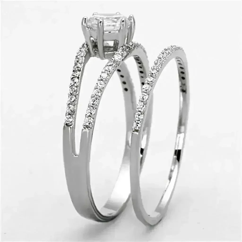 TS172 - Rhodium 925 Sterling Silver Ring with AAA Grade CZ in Clear - Femstylo