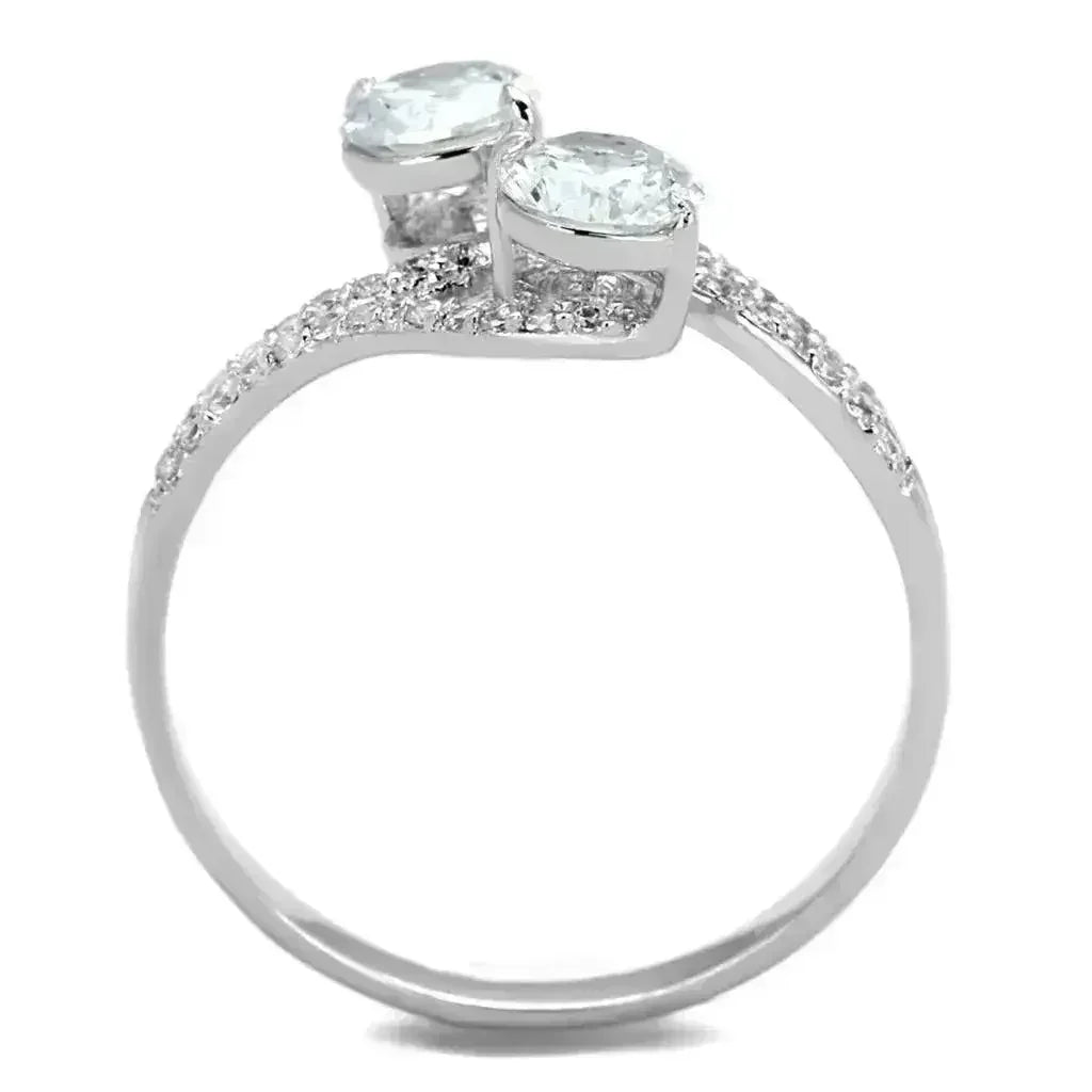TS187 - Rhodium 925 Sterling Silver Ring with AAA Grade CZ in Clear - Femstylo