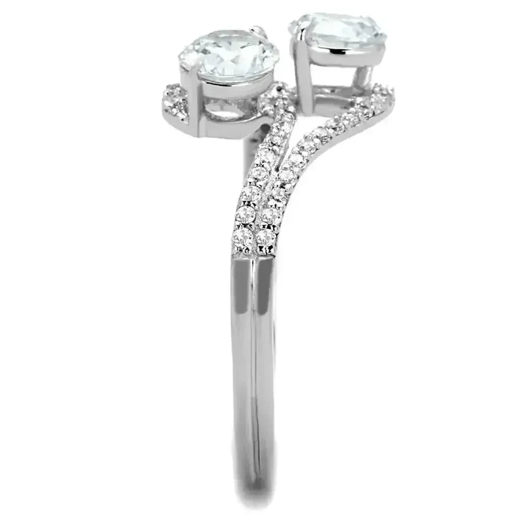 TS187 - Rhodium 925 Sterling Silver Ring with AAA Grade CZ in Clear - Femstylo