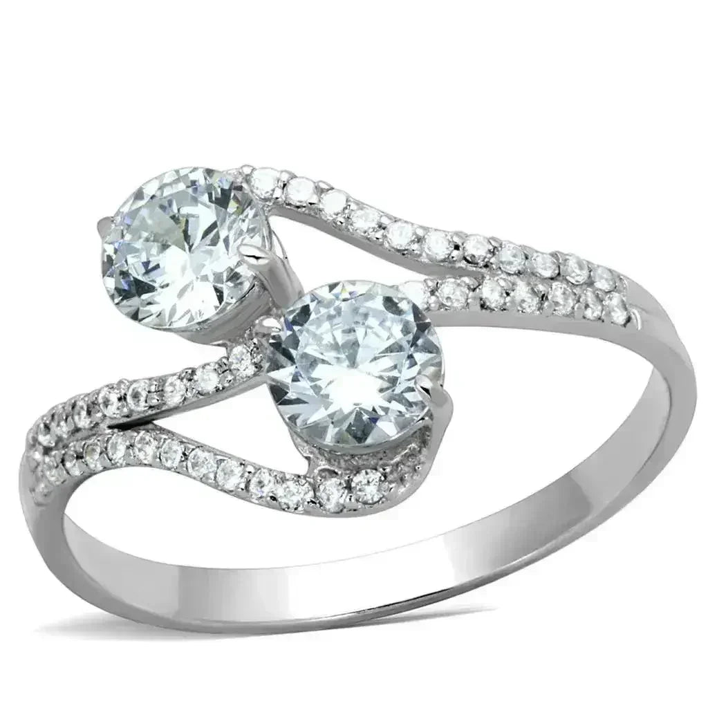 TS187 - Rhodium 925 Sterling Silver Ring with AAA Grade CZ in Clear - Femstylo