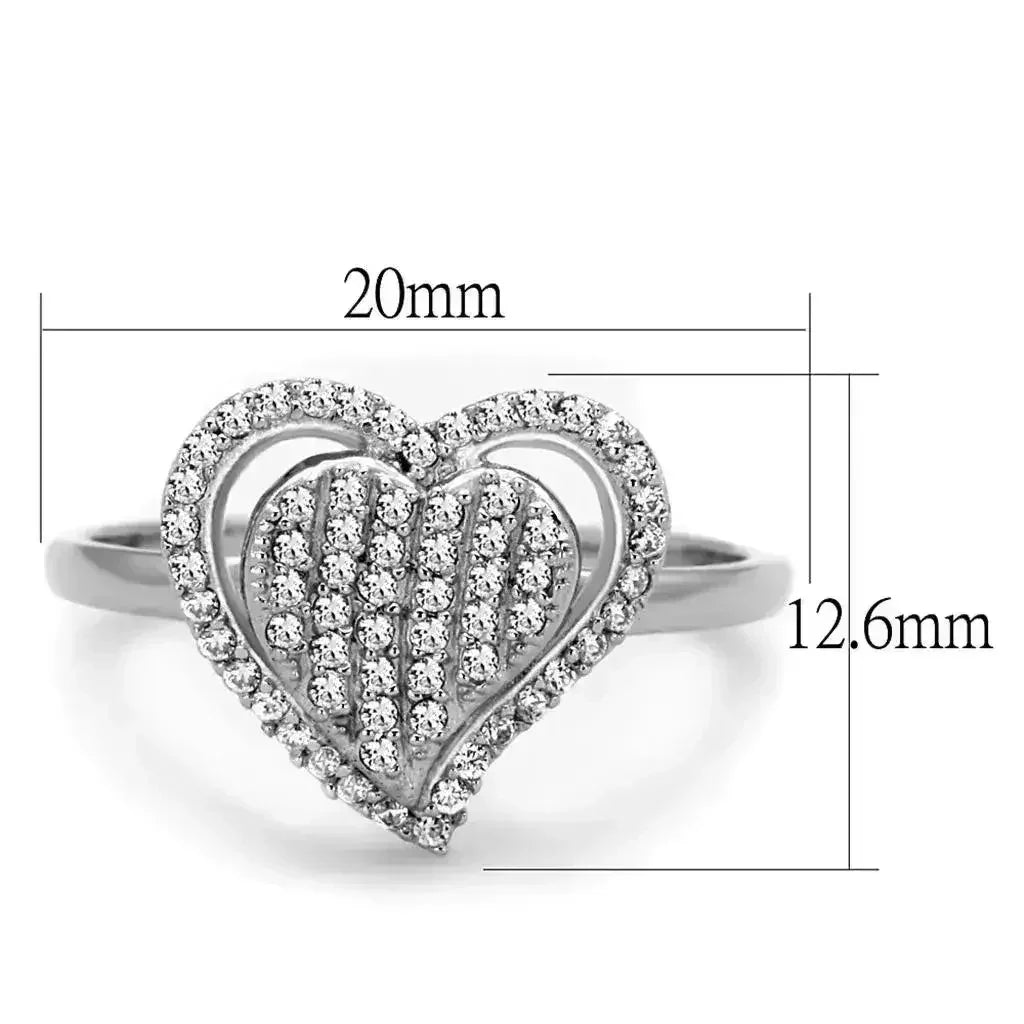 TS192 - Rhodium 925 Sterling Silver Ring with AAA Grade CZ in Clear - Femstylo