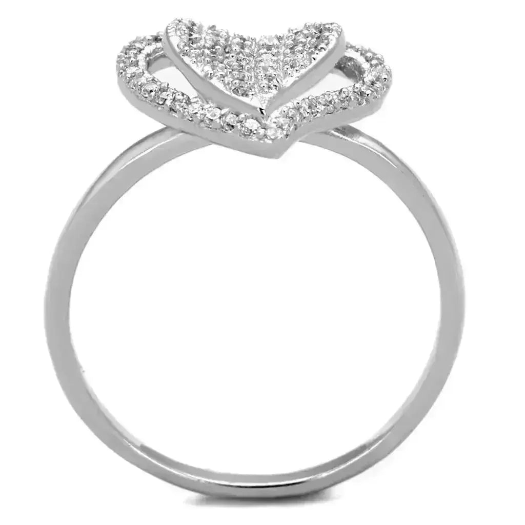 TS192 - Rhodium 925 Sterling Silver Ring with AAA Grade CZ in Clear - Femstylo