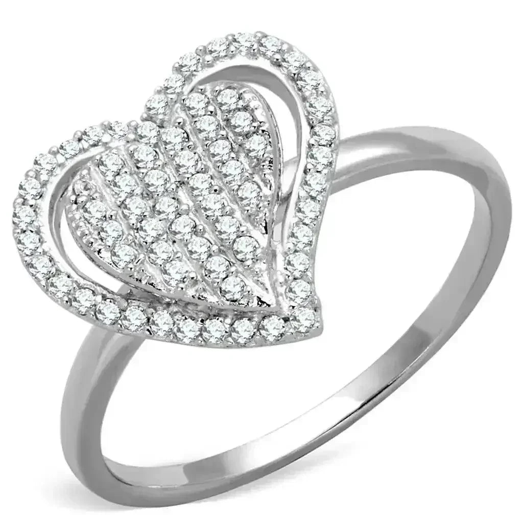 TS192 - Rhodium 925 Sterling Silver Ring with AAA Grade CZ in Clear - Femstylo