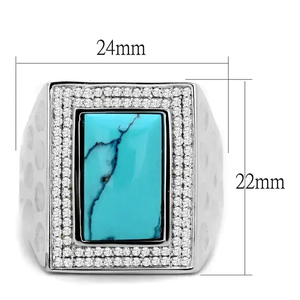 TS228 - Rhodium 925 Sterling Silver Ring with Synthetic Turquoise in - Femstylo